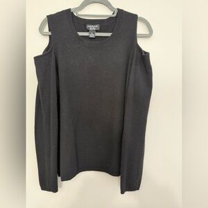 Peck & Peck Luxury Cold Shoulder 2 Ply Black Cashmere Sweater Women’s XL